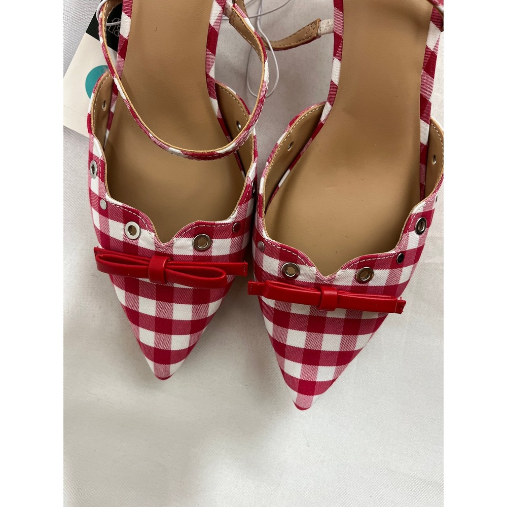 Wild Fable Red Gingham Kitten Heel Mules Bow Pointed Toe Shoes Womens 8 NWT - Picture 2 of 6